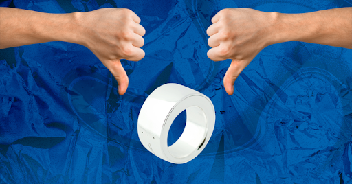 The Logbar ring on a blue background, flanked by two arms gesturing thumbs-down.
